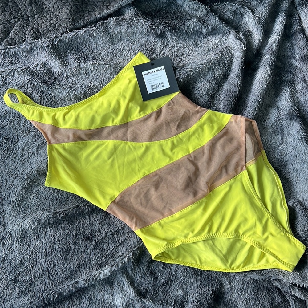 $265 NORMA KAMALI Snake Mesh One-Shoulder Swimsuit Bodysuit Nude Yellow XXS - Picture 16 of 16